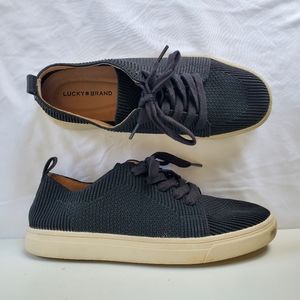 Lucky Brand Black Lace Up Ribbed Knit Sneaker